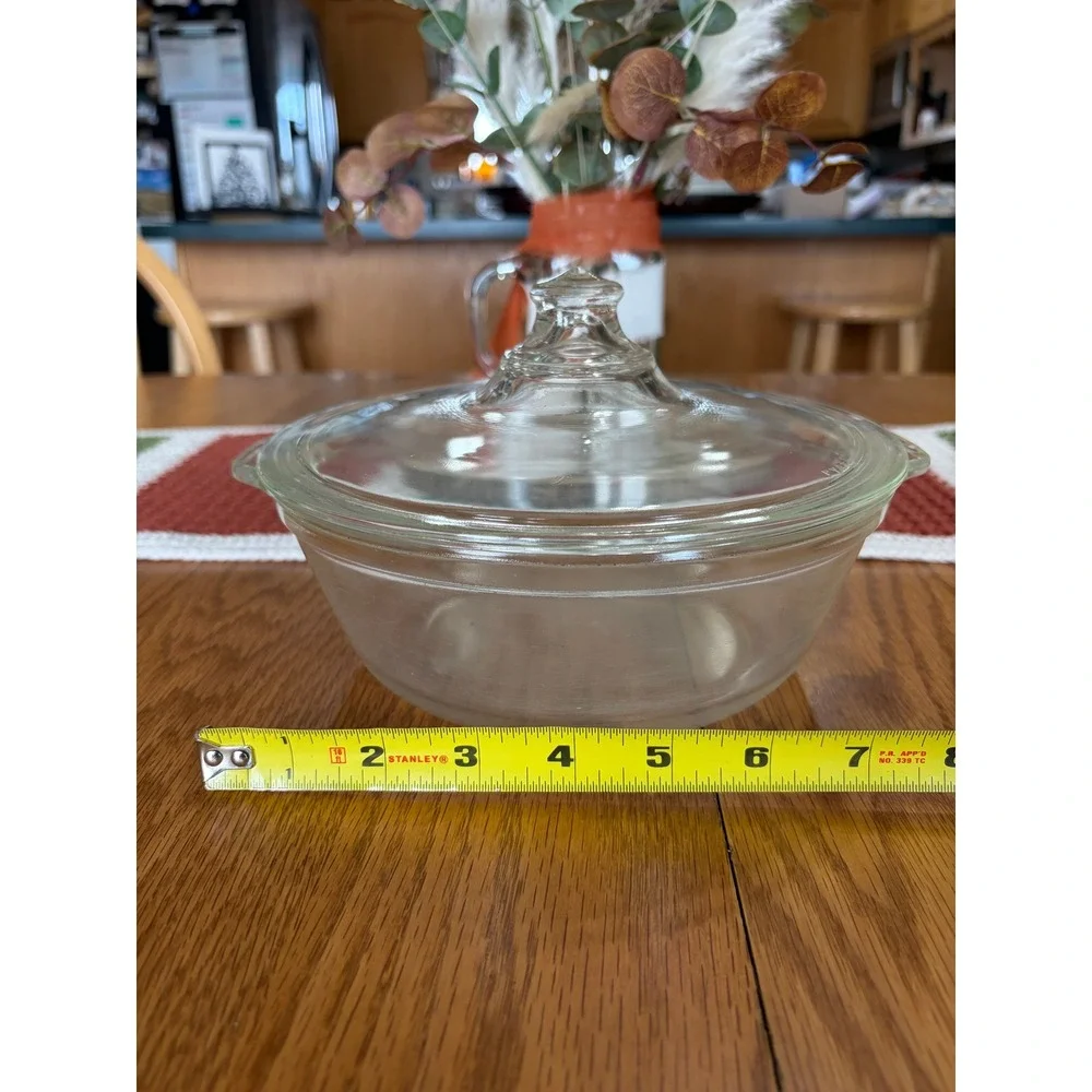 Vintage Pyrex 023 Clear Glass 1.5 Qt Round Casserole Dish with Lid Tab Handles
